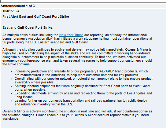 East & Gulf Port Strike Update
